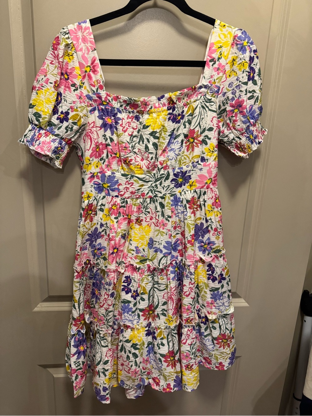 Blu Pepper White Floral Mini Dress with Pink Yellow Purple Flowers